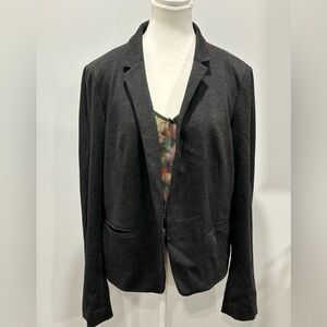 Loft charcoal dark gray knit blazer striped liner size 12 Work Church Bussiness